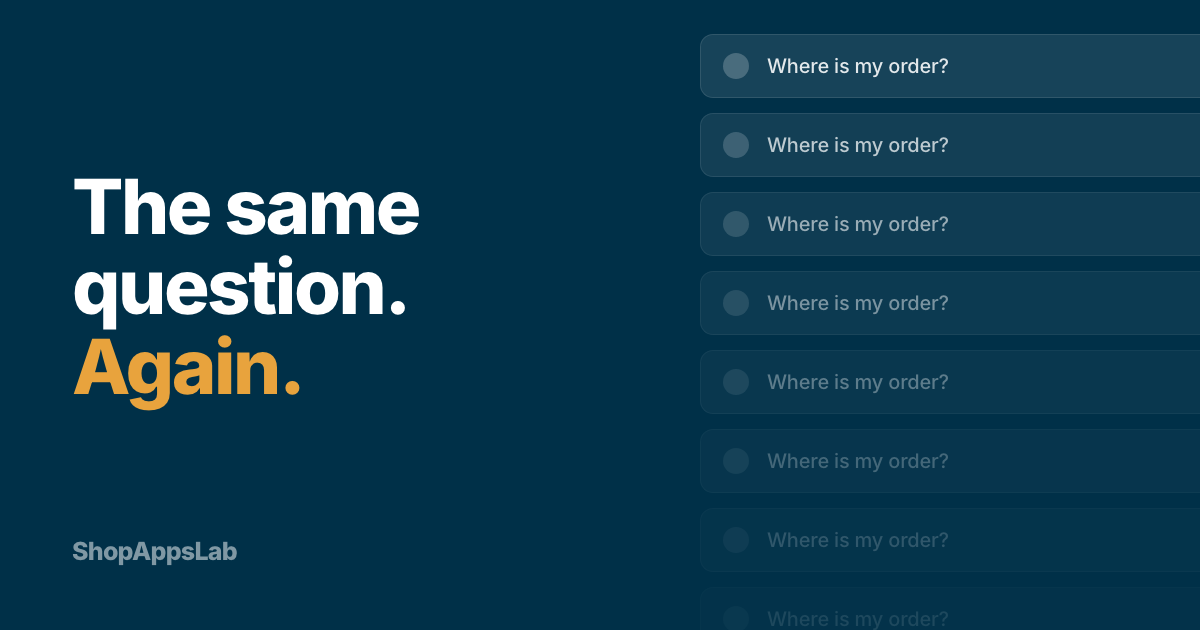 The question "Where is my order?" repeated down a stack of inbox rows, each fainter than the one above