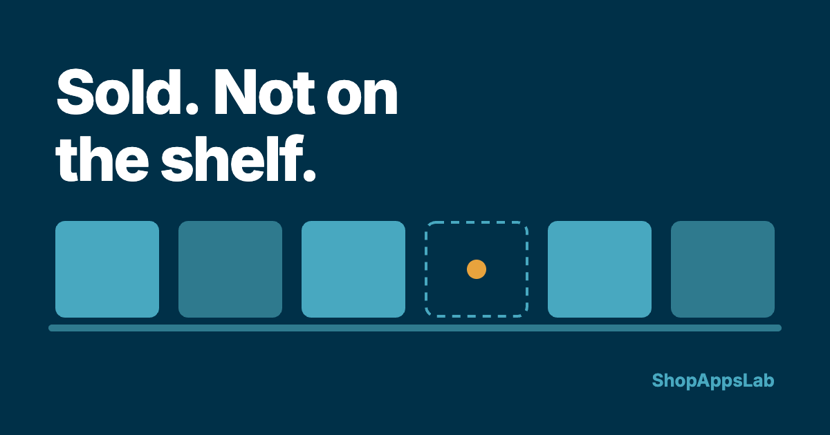 A row of shelf slots on a dark navy background, every slot filled except one dashed empty outline marked with an amber dot
